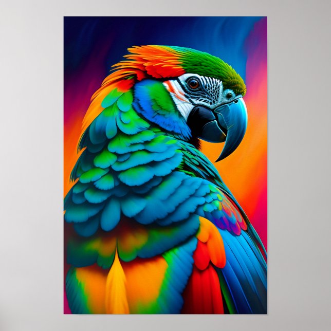 Colorful Macaw Parrot Bird Painting Poster (Front)