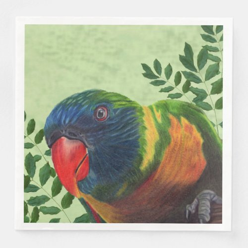 Colorful Macaw Parrot blue Head in Green Leaves Paper Dinner Napkins
