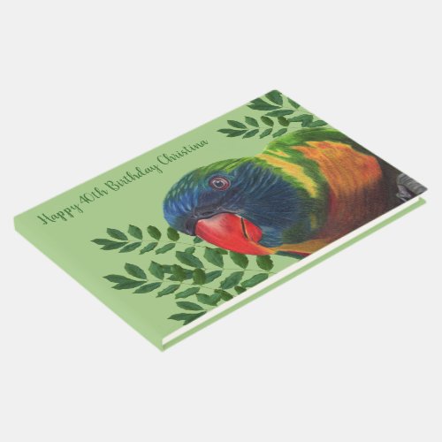 Colorful Macaw Parrot Green Leaves Birthday Guest Book