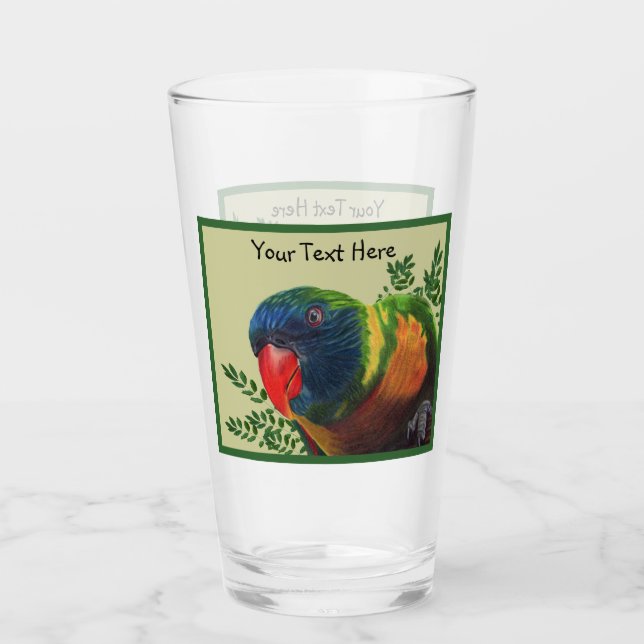 Colorful Macaw Parrot Green Leaves Border Glass (Front)