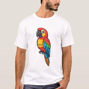 Colorful Macaw Parrot in Cartoon Style T-Shirt