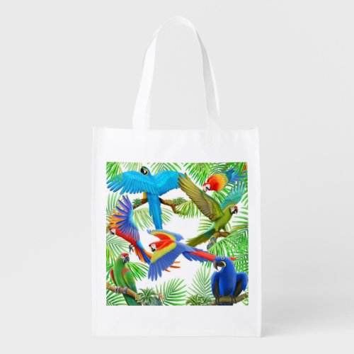 Colorful Macaw Parrot Jungle Grocery Bag