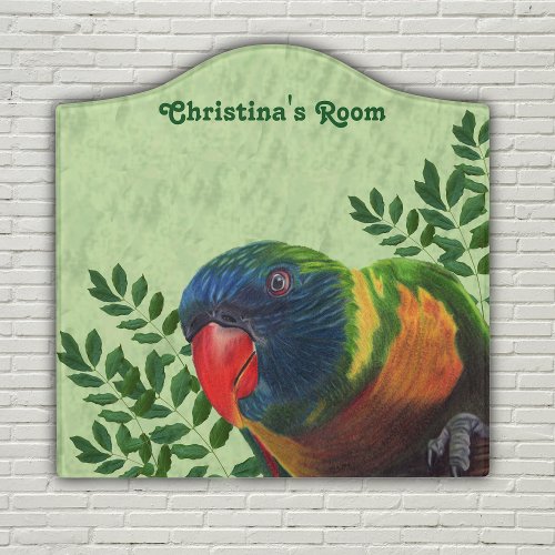 Colorful Macaw Parrot Red Beak in Green Plants Door Sign