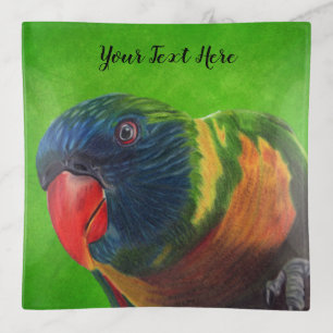 Colorful Macaw Parrot Red Beak on Green Trinket Tray
