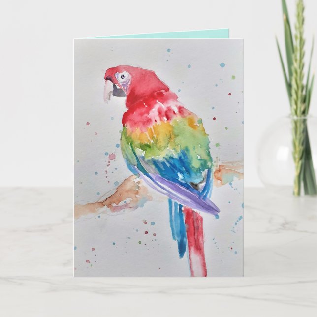 Colorful Macaw Parrot Watercolor Greetings Card (Front)