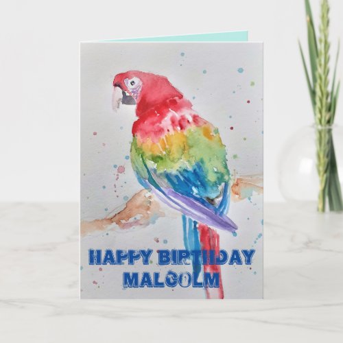 Colorful Macaw Parrot Watercolor Mens Birthday Card