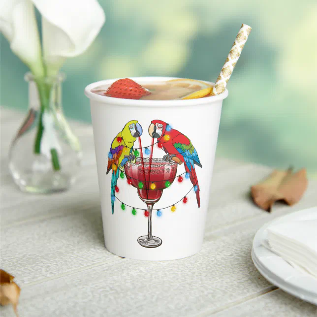 Colorful Macaw Parrots Drinking Red Paper Cups | Zazzle