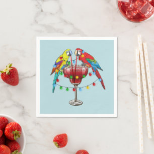 Colorful Macaw Parrots Drinking Red Wine Napkins