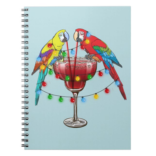 Colorful Macaw Parrots Drinking Red Wine Notebook (Front)