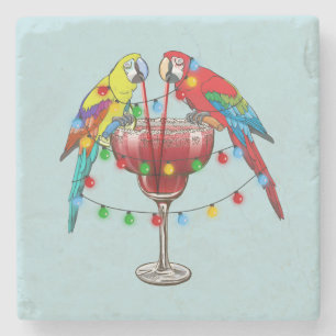 Colorful Macaw Parrots Drinking Red Wine Stone Coaster