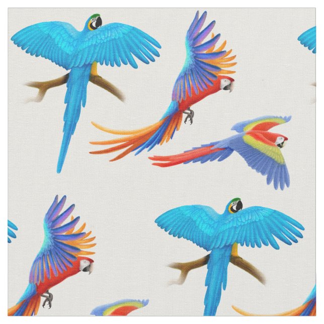 Colorful Macaw Parrots Fabric (Close Up)