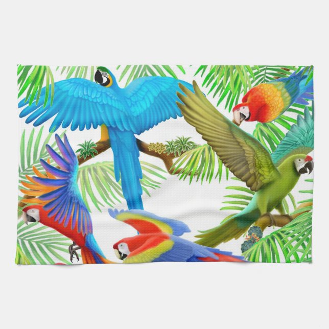 Colorful Macaw Parrots Kitchen Towel (Horizontal)