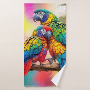 Colorful Macaw Parrots On A Branch-45739 Bath Towel