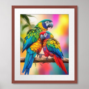 Colorful Macaw Parrots On A Branch-45739 Framed Art