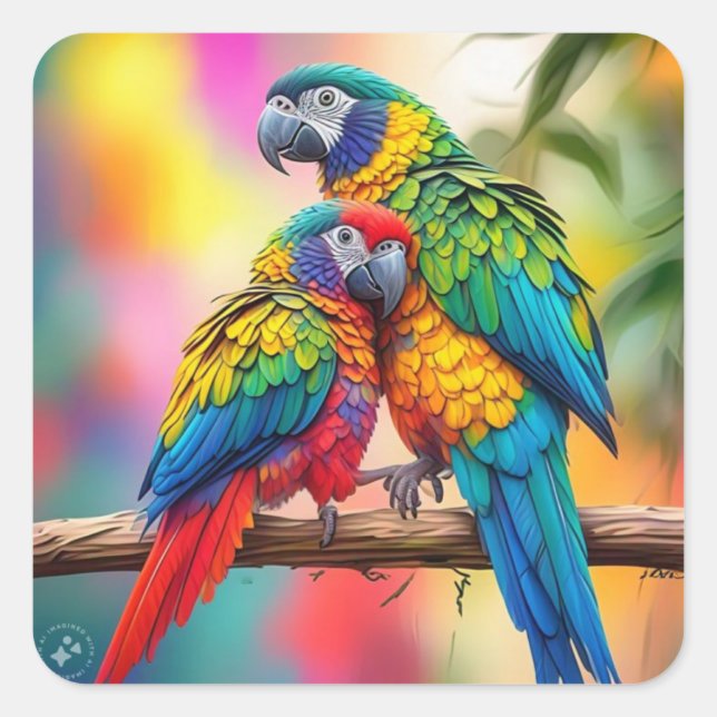 Colorful Macaw Parrots On A Branch-45739 Square Sticker (Front)