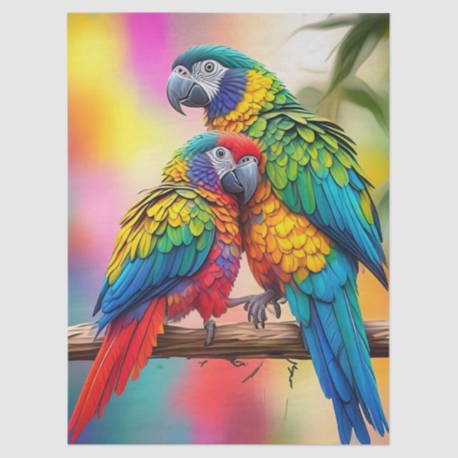 Colorful Macaw Parrots On A Branch-45739 Tissue Paper (Front)
