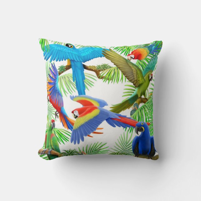 Colorful Macaw Parrots Pillow (Front)