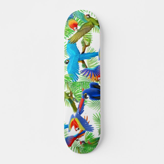 Colorful Macaw Parrots Skateboard Deck (Front)