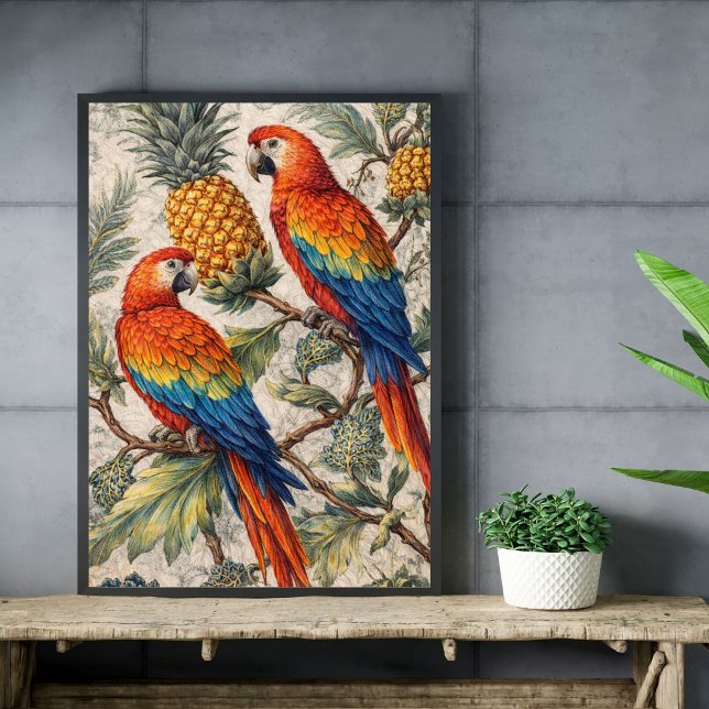 Colorful Macaw Parrots with Pineapples Poster (Creator Uploaded)