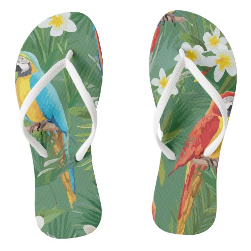 Colorful Macaws In The Tropical Jungle Flip Flops