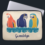 Colorful Macaws, Tropical Birds Illustrations Laptop Sleeve<br><div class="desc">Protect your computer in style with this laptop sleeve that's perfect for bird lovers. It features illustrations of three macaws--a scarlet macaw, a hyacinth macaw and a blue and yellow macaw--in red, golden yellow, navy blue, turquoise blue and gray set against a soft cream or beige colored background. This sleeve...</div>