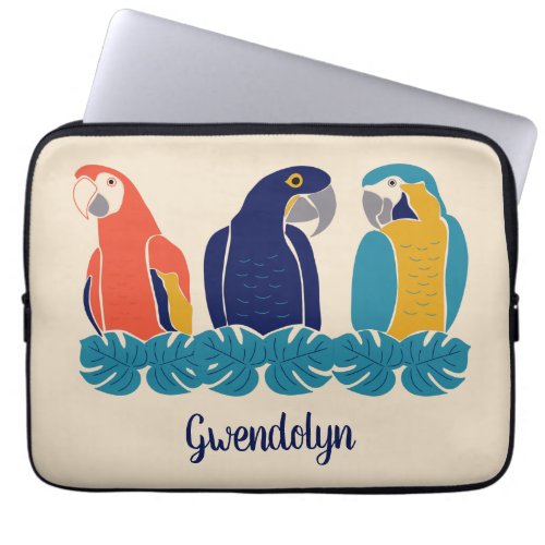 Colorful Macaws Tropical Birds Illustrations Laptop Sleeve