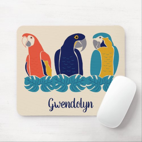 Colorful Macaws Tropical Birds Illustrations Mouse Pad