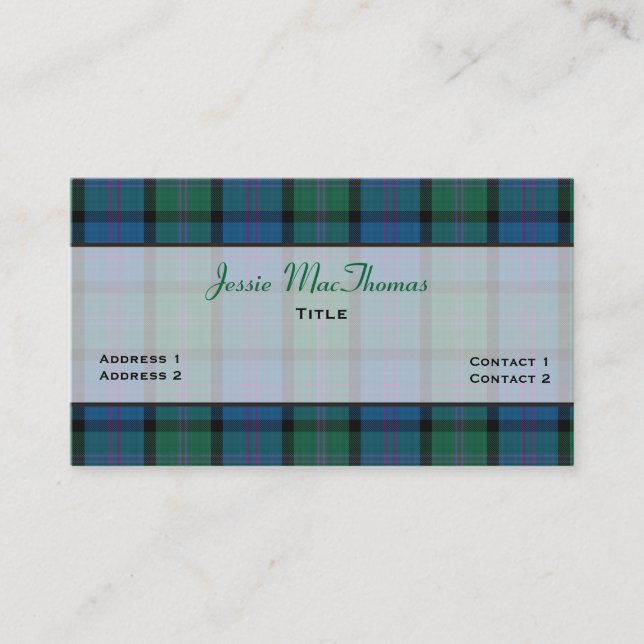 Colorful MacThomas Family Tartan Plaid Custom Business Card (Front)