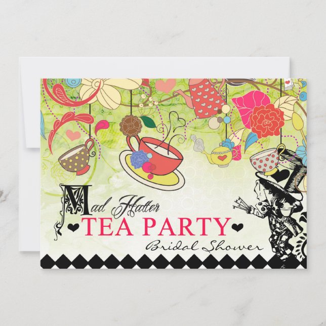Colorful Mad Hatter Bridal Shower Invitation (Front)