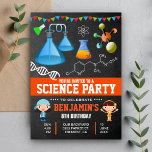 Colorful Mad Science Kids Birthday Party Invitation<br><div class="desc">Amaze your guests with this cool science birthday party invitation featuring colorful laboratory equipment and cute kids against a chalkboard background. Simply add your event details on this easy-to-use template to make it a one-of-a-kind invitation. Flip the card over to reveal a colorful stripes pattern on the back of the...</div>