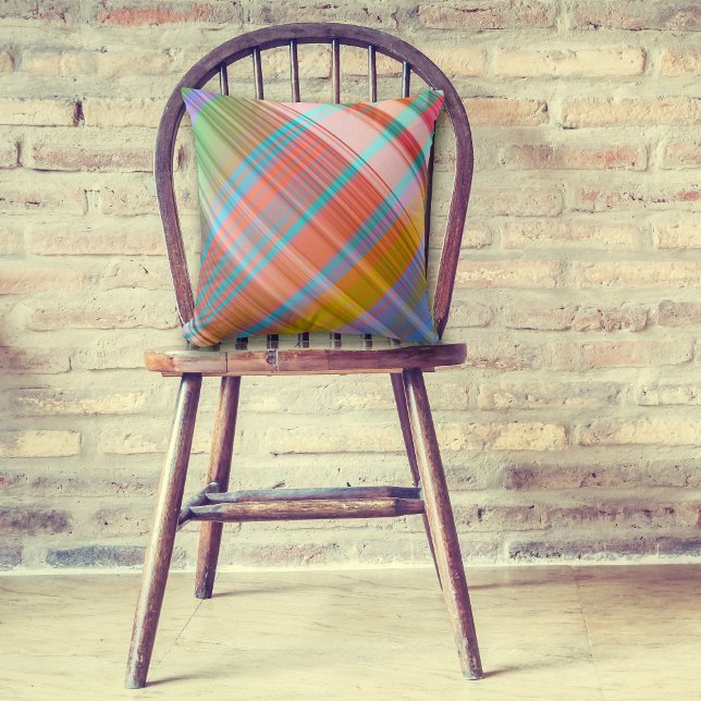 Colorful Madras Plaid Pattern Throw Pillow (Creator Uploaded)