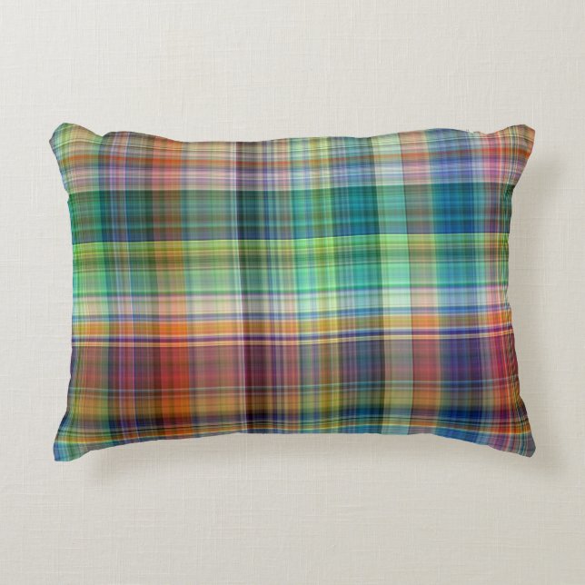 Colorful Madras Plaid Stripe Pattern Accent Pillow (Front)