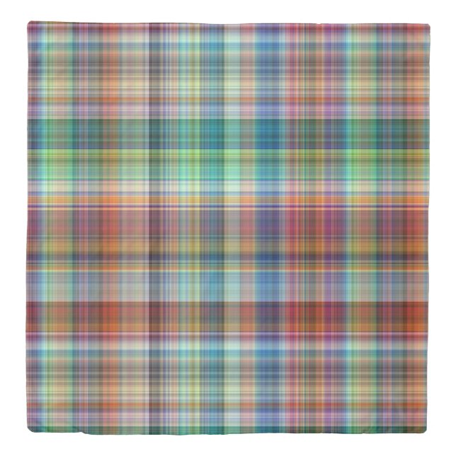 Colorful Madras Plaid Stripe Pattern Duvet Cover (Front)