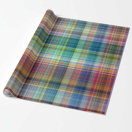 Colorful Madras Plaid Stripe Pattern Wrapping Paper