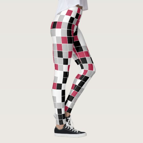Colorful Magenta Black Gray Geometric Pattern Leggings