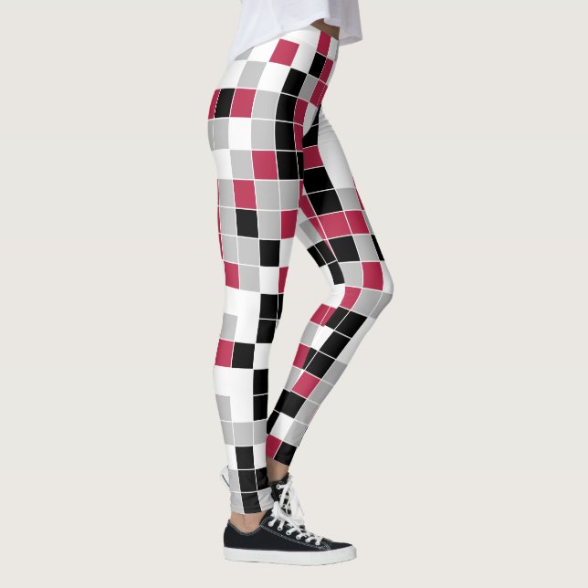 Colorful Magenta Black Gray Geometric Pattern Leggings (Right)
