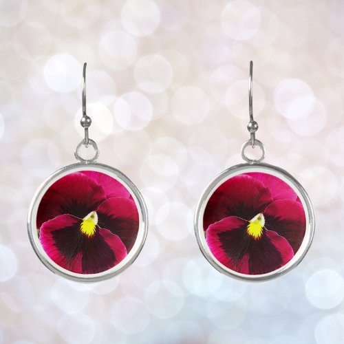 Colorful Magenta Pansy Floral Earrings