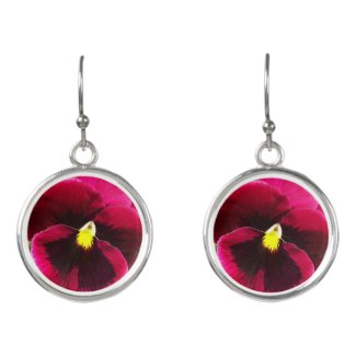 Colorful Magenta Pansy Floral Earrings