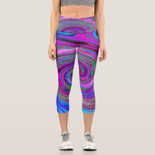 Colorful Magenta Swirl Retro Abstract Design Capri Leggings