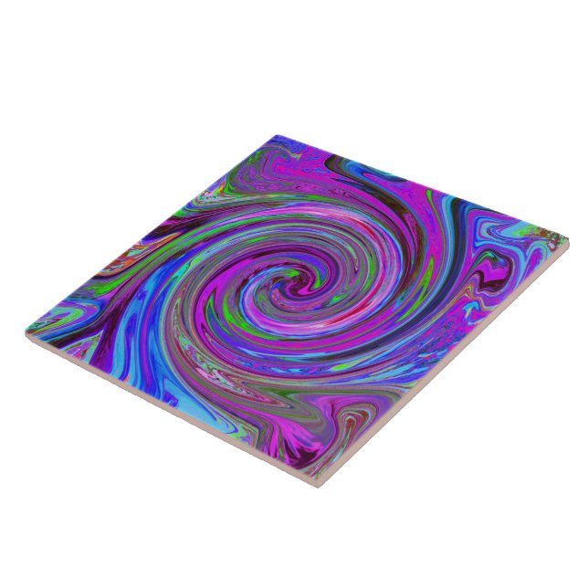 Colorful Magenta Swirl Retro Abstract Design Ceramic Tile (Side)