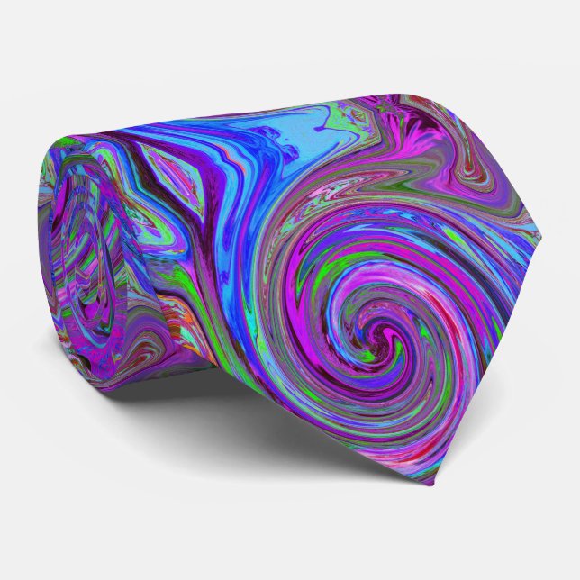 Colorful Magenta Swirl Retro Abstract Design Neck Tie (Rolled)