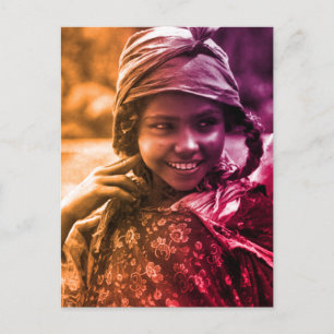 Colorful Maghreb Tunisian Djerba girl woman Postca Postcard