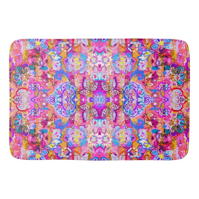 Colorful magic abstract floral bath mat (Front)