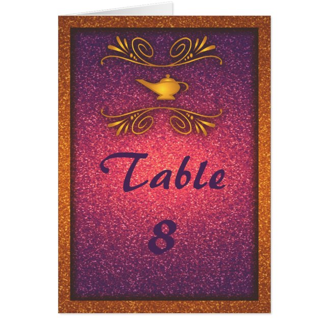 Colorful Magic Lamp Wedding Table Number Card (Front)