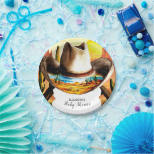 Colorful Magic Little Cowboy Baby Shower Paper Plates