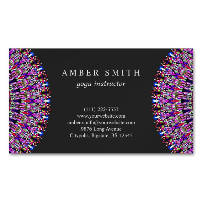 Colorful Magic Mandala Business Card Magnet (Front)