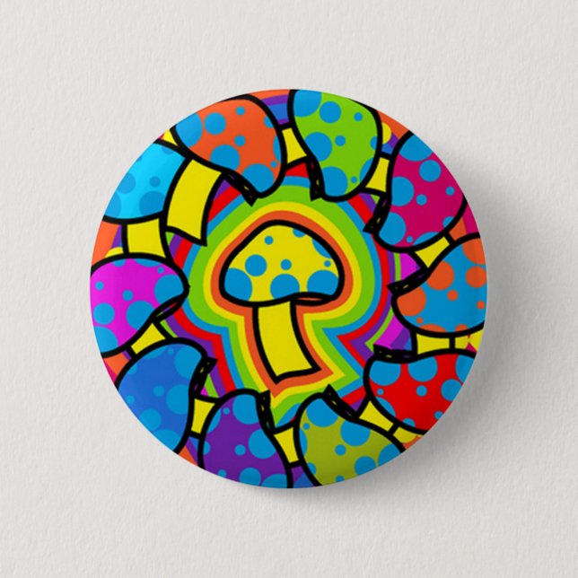 Colorful Magic Mushrooms Button (Front)