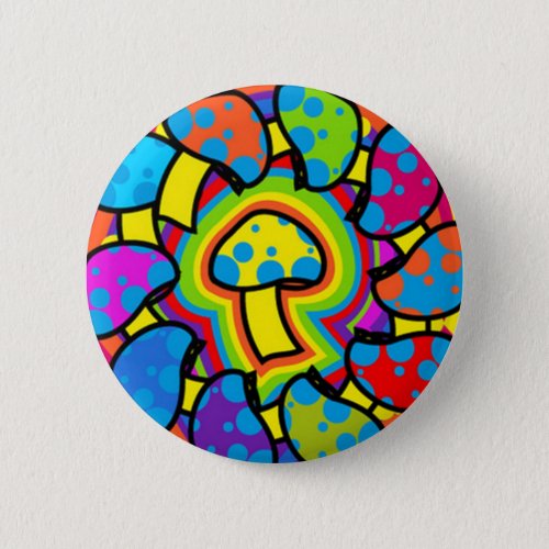 Colorful Magic Mushrooms Button
