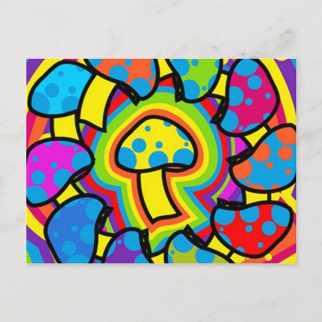 Colorful Magic Mushrooms Postcard (Front)
