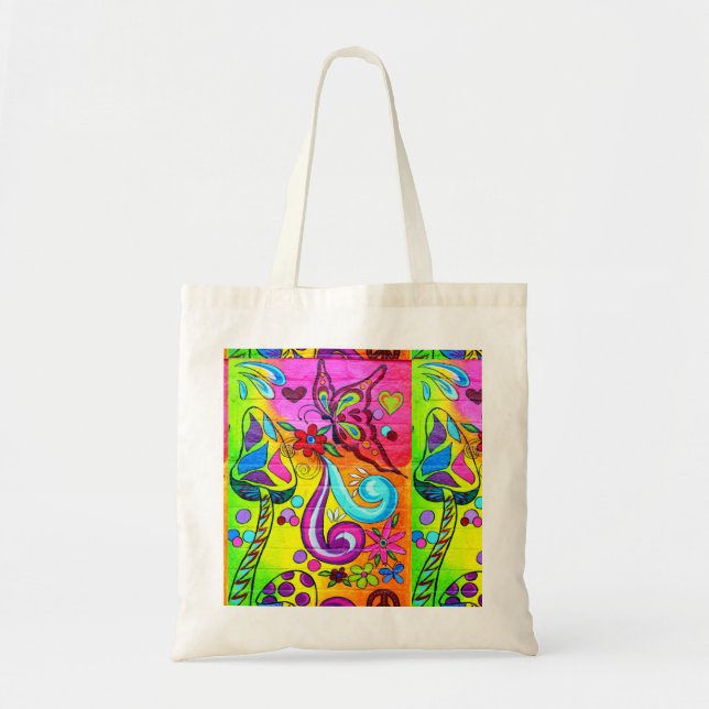 colorful magic mushrooms tote bag (Front)